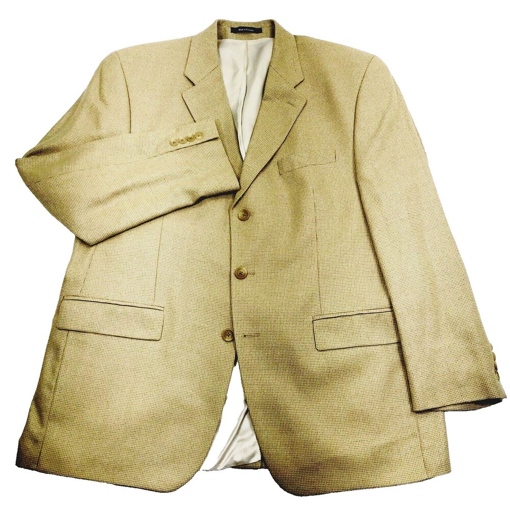 Chaps Ralph Lauren Vtg Sport Coat Silk Wool 3 Btn Check 44 Gold Beige Y2K Preppy